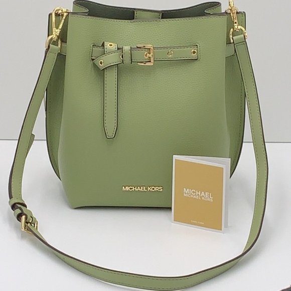 Michael Kors Emilia Small Bucket Bag Messenger Leather Light Sage - Picture 5 of 16